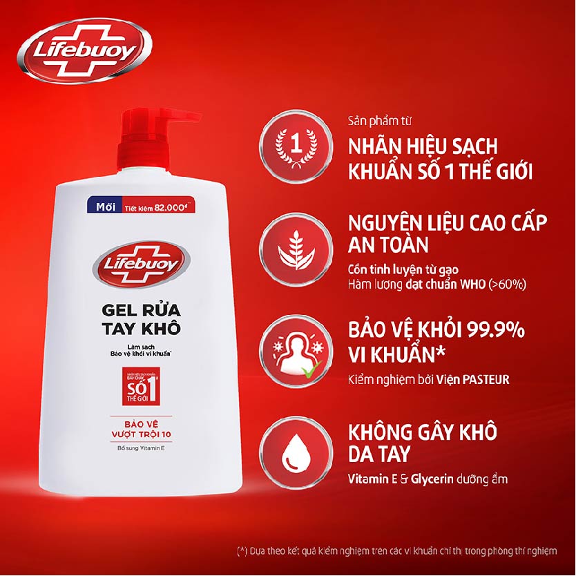 LIFEBUOY Gel Rửa tay Khô BV Vượt trội 1100ml